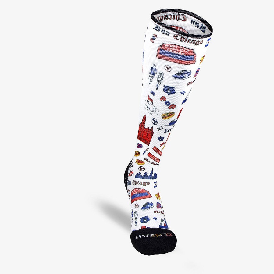 Men Zensah | Chicago Doodle Compression Socks (Knee-High) White