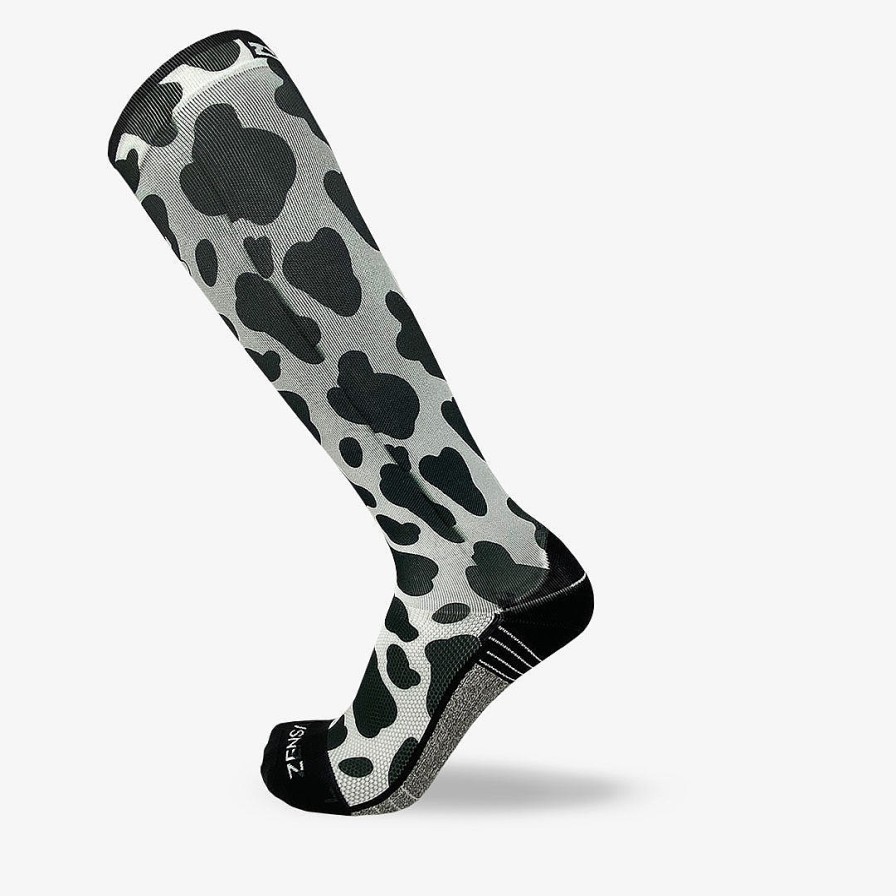 Men Zensah | Cow Print Compression Socks (Knee-High) White