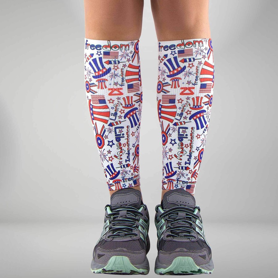 Men Zensah | Independence Doodle Compression Leg Sleeves White