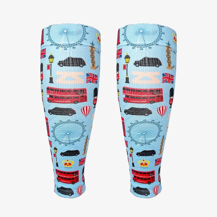 Men Zensah | London Doodle Compression Leg Sleeves Sky Blue