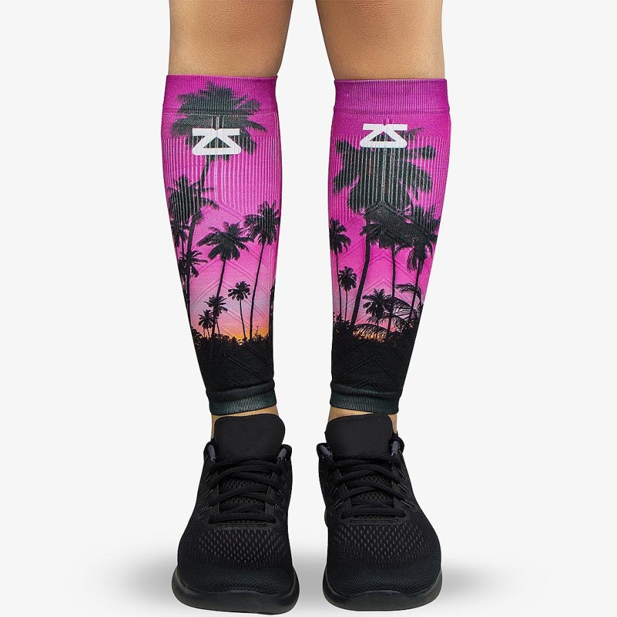 Limited Edition Zensah | Tropical Palm Trees Compression Leg Sleeves Magenta