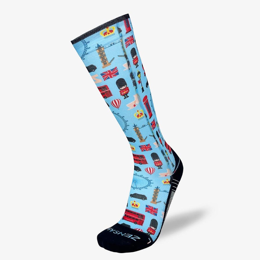 Limited Edition Zensah | London Doodle Compression Socks (Knee-High) Sky Blue