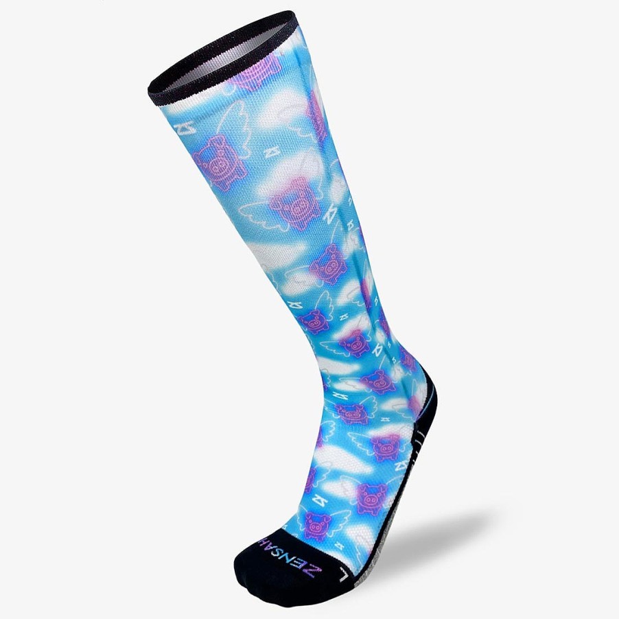 Limited Edition Zensah | Neon Flying Pigs Compression Socks (Knee-High) Navy