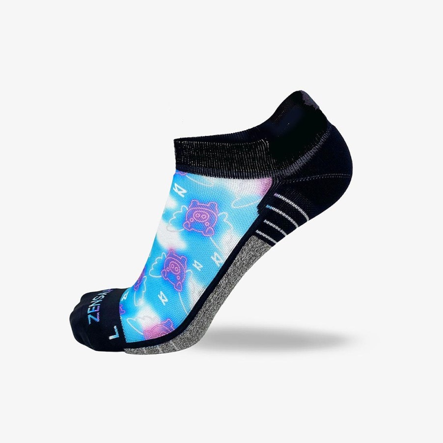 Limited Edition Zensah | Neon Flying Pigs Running Socks (No Show) Navy