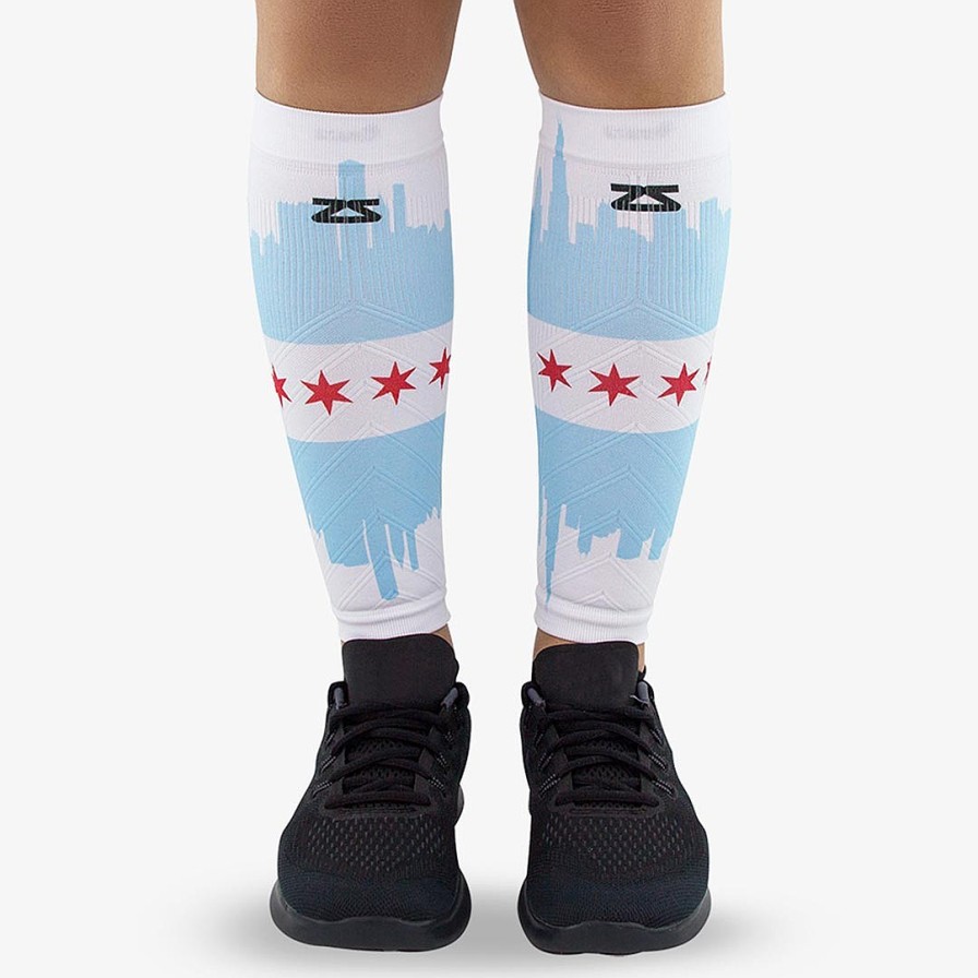 Limited Edition Zensah | Chicago Flag Skyline Compression Leg Sleeves White