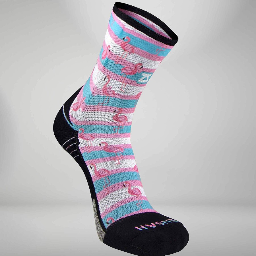 Limited Edition Zensah | Summer Flamingo Socks (Mini-Crew) White