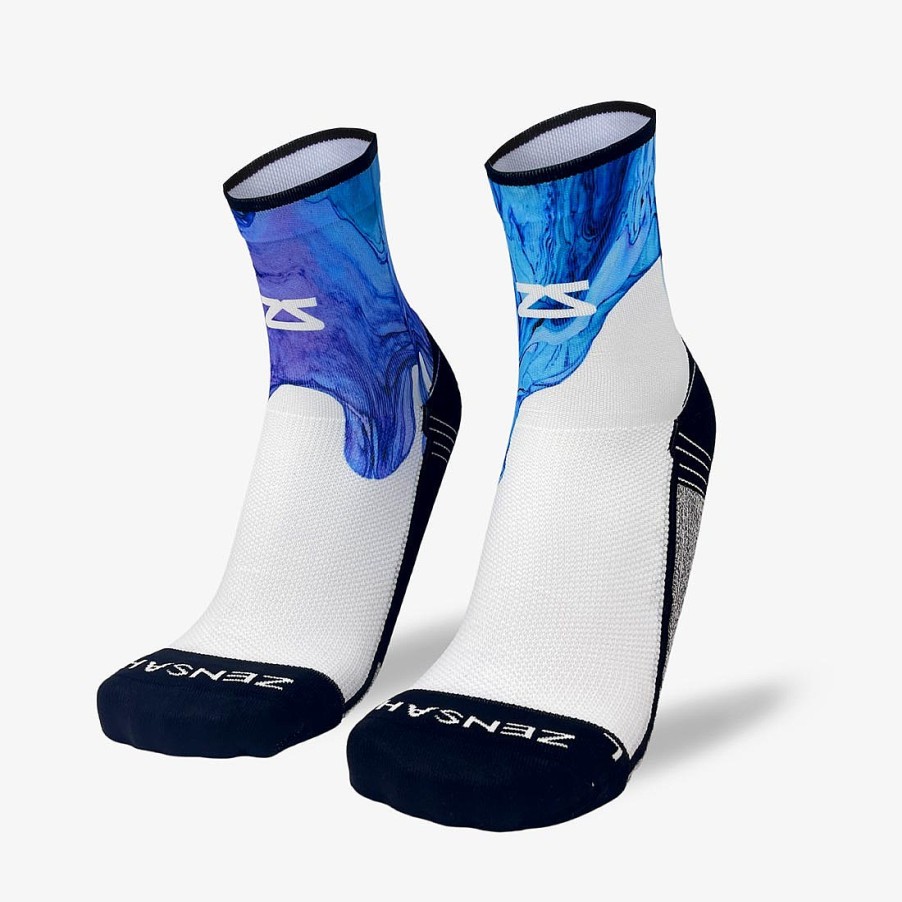 Limited Edition Zensah | Fluid Drips Socks (Mini-Crew) Blue/White