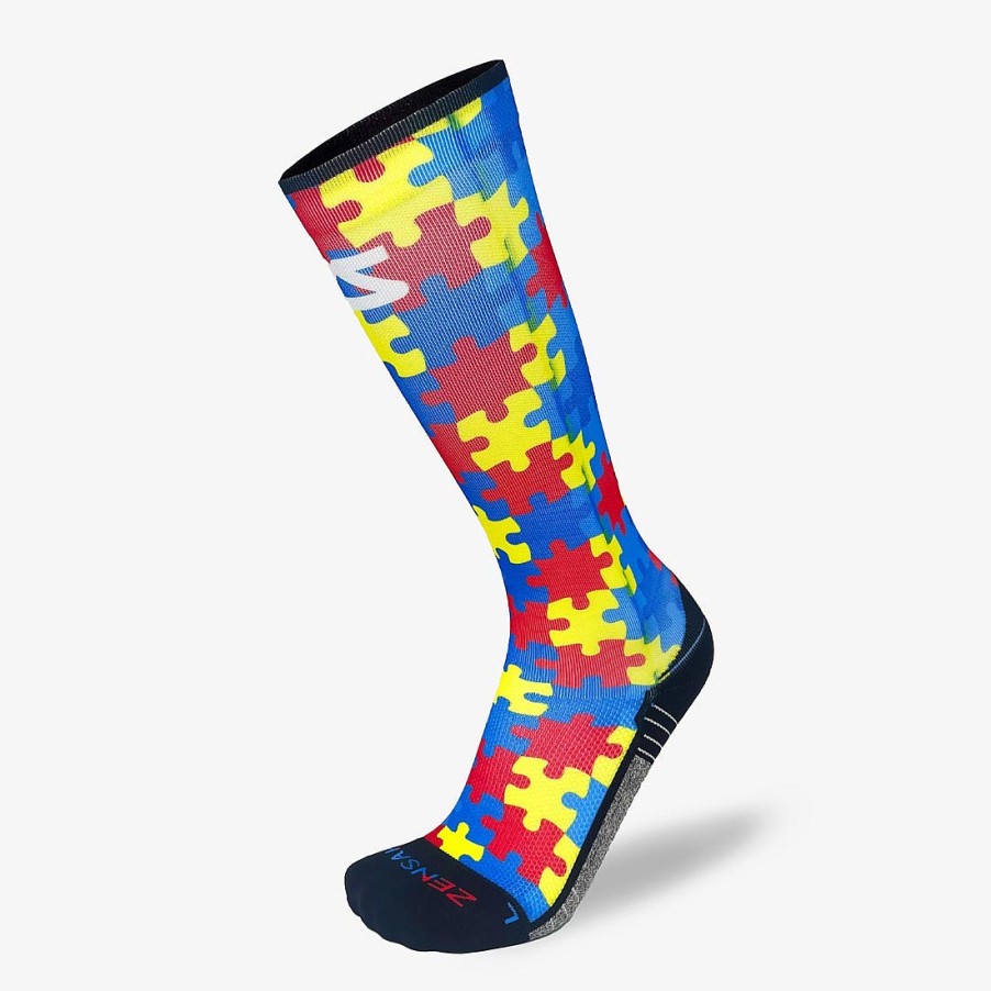 Men Zensah | Puzzle Pieces Compression Socks (Knee-High) Blue/Yellow/Red