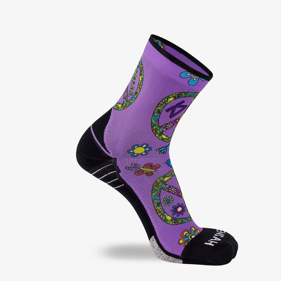 Men Zensah | Peace Signs Running Socks (Mini-Crew) Purple