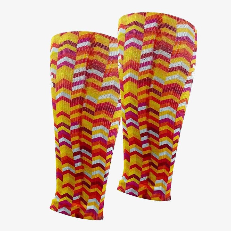 Men Zensah | Chevrons Compression Leg Sleeves Hot Pink/Neon Orange