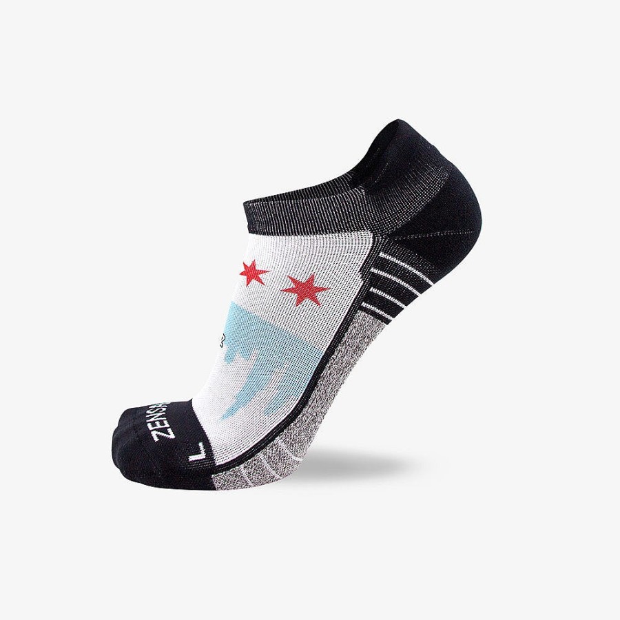 Men Zensah | Chicago Flag Skyline Socks (No Show) White