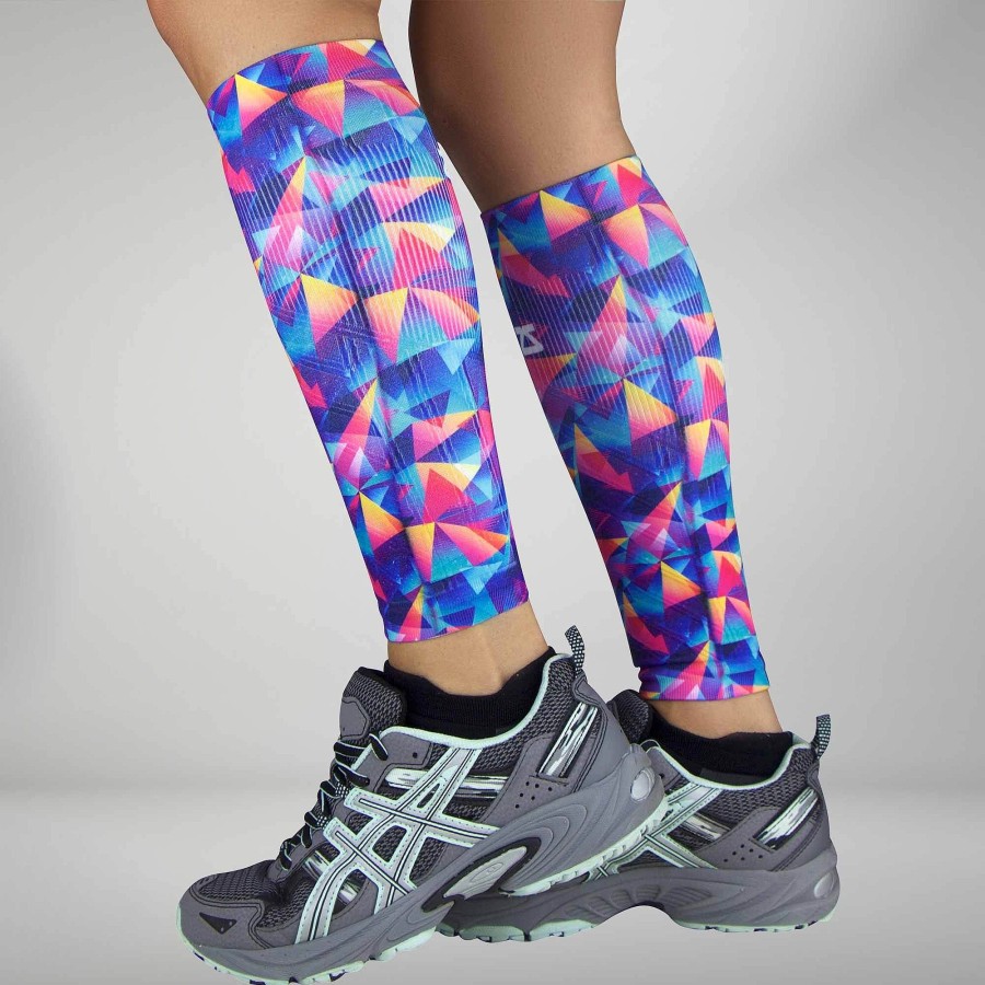 Men Zensah | Retro Triangles Compression Leg Sleeves Blue-Pink