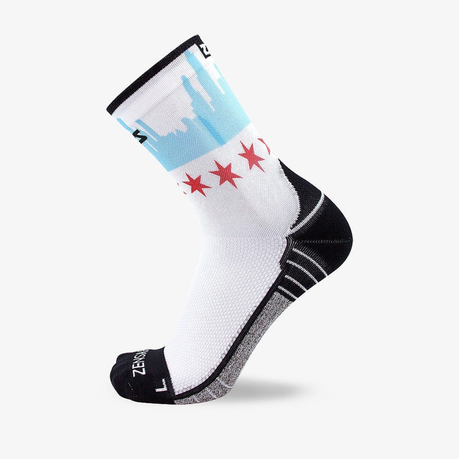 Men Zensah | Chicago Flag Skyline Socks (Mini-Crew) White