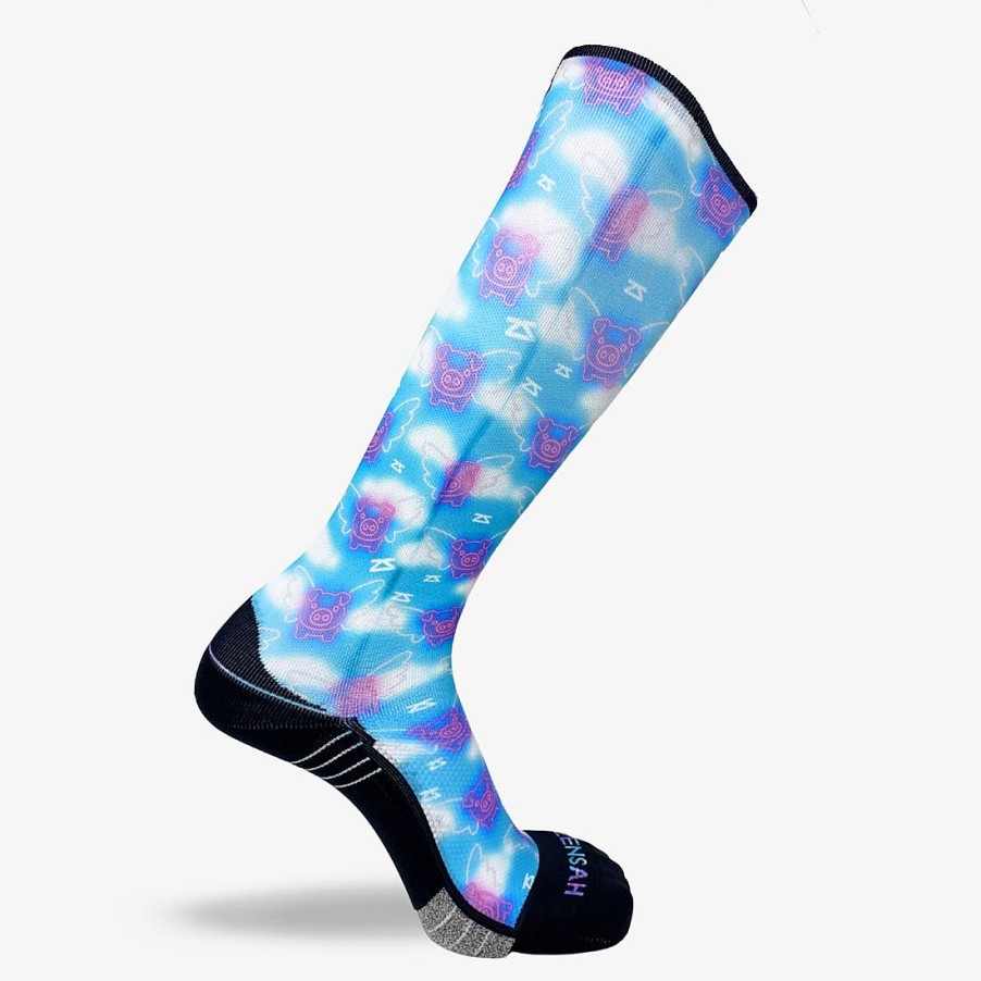 Limited Edition Zensah | Neon Flying Pigs Compression Socks (Knee-High) Navy