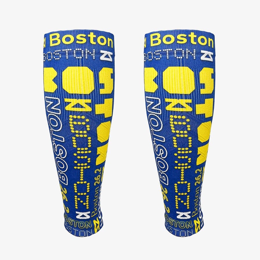 Men Zensah | Boston Blue And Yellow Compression Leg Sleeves White/Blue/Yellow