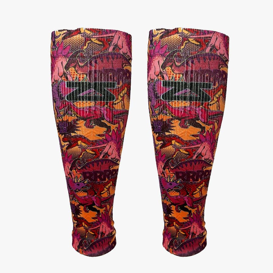 Men Zensah | Dino Comic Compression Leg Sleeves Orange/Purple