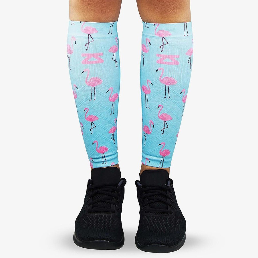 Men Zensah | Pink Flamingos Compression Leg Sleeves Sky Blue