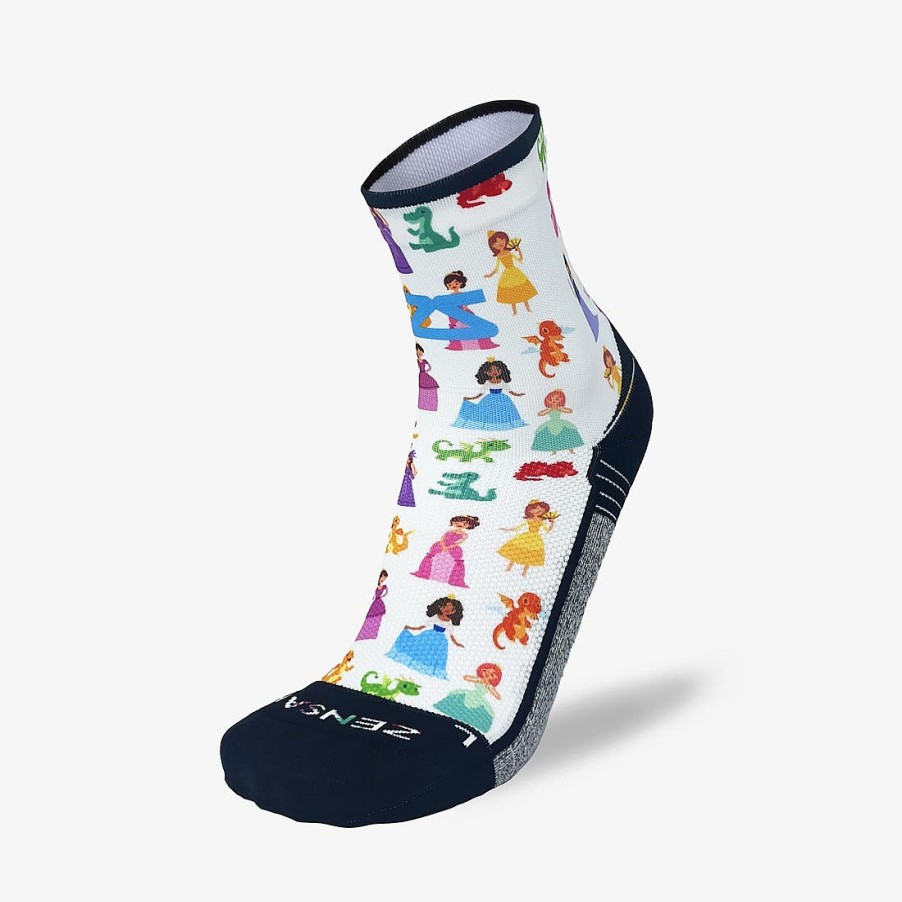 Men Zensah | Princesses And Dragons Running Socks (Mini-Crew) White