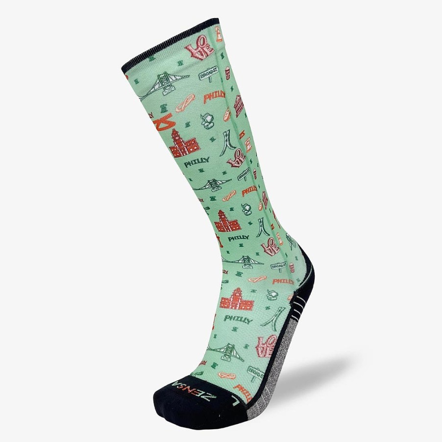 Limited Edition Zensah | Philly Doodle Compression Socks (Knee-High) Mint