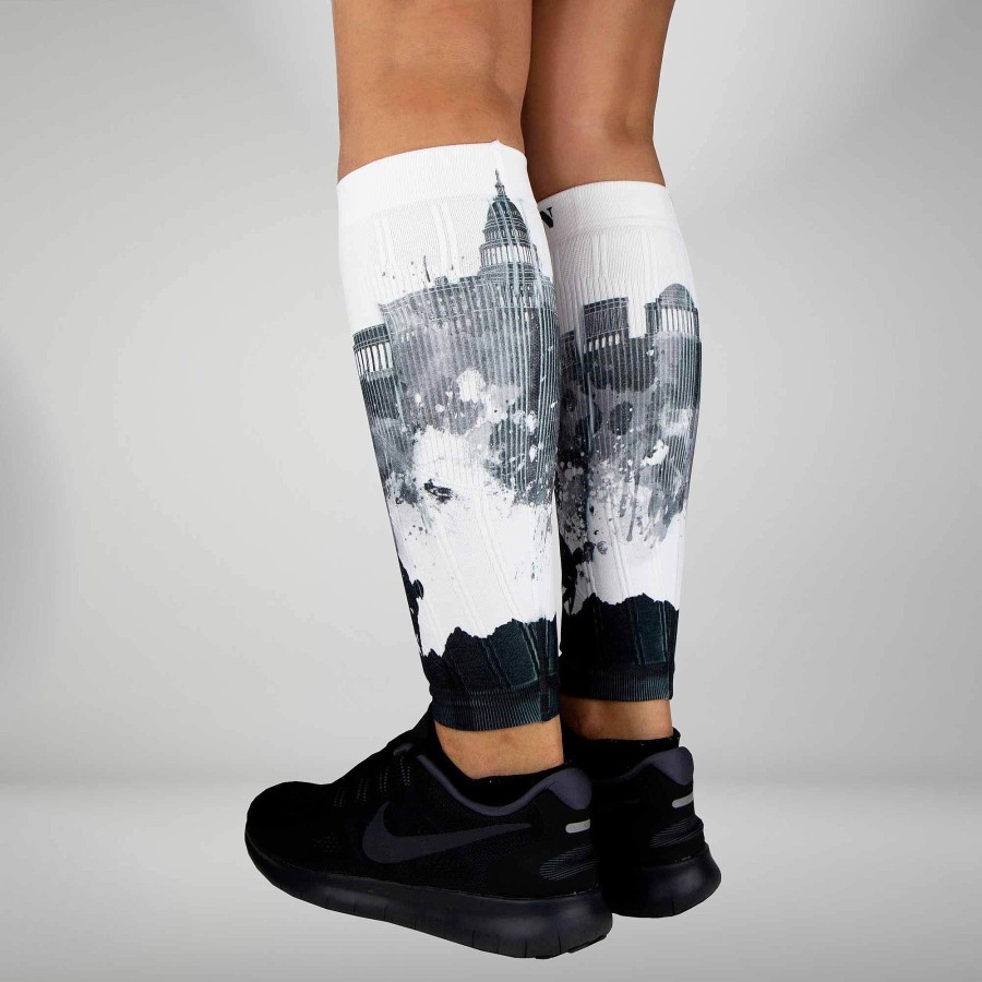 Men Zensah | Dc Skyline Compression Leg Sleeves Greyscale