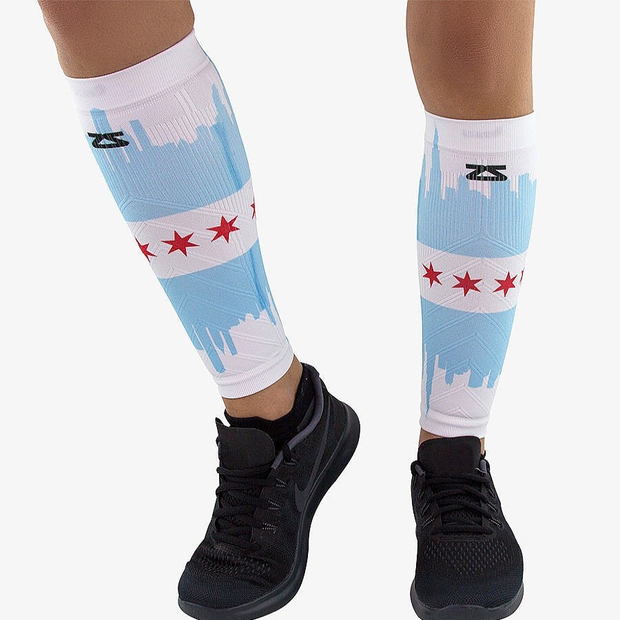 Limited Edition Zensah | Chicago Flag Skyline Compression Leg Sleeves White