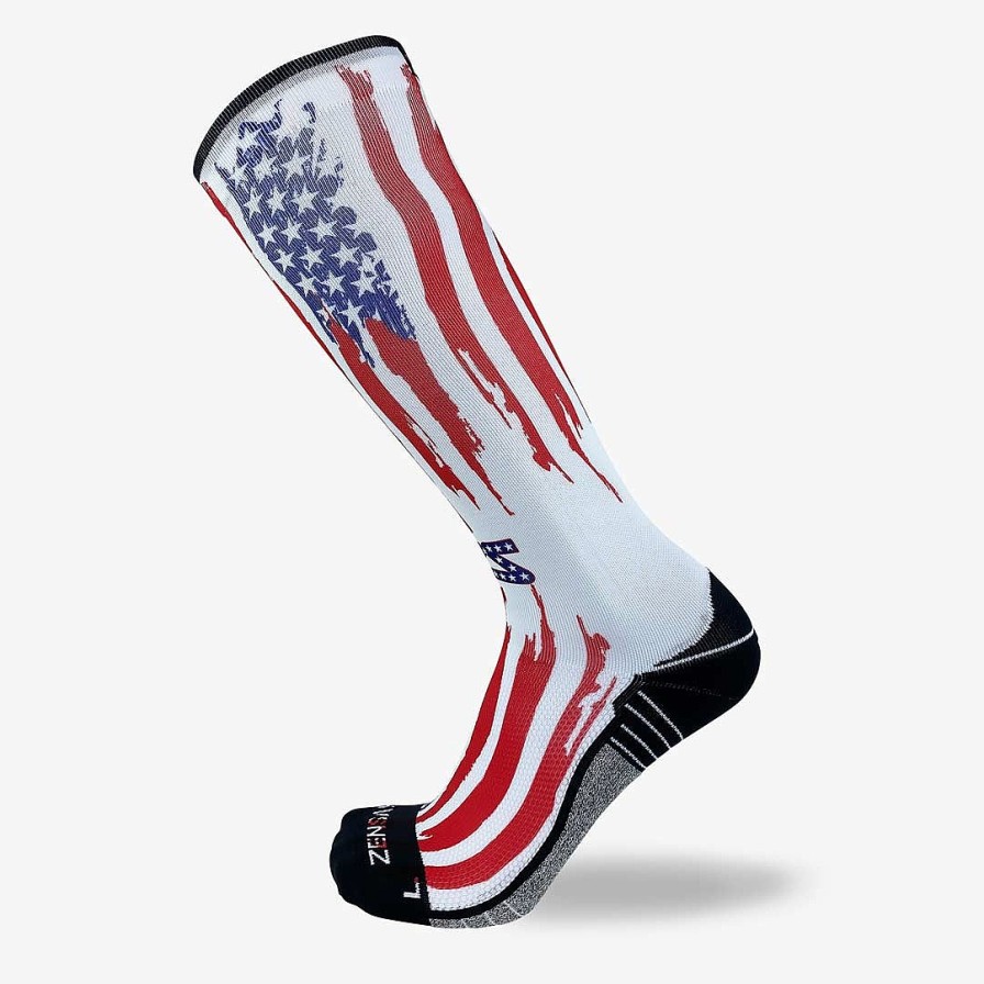 Men Zensah | Rugged Usa Flag Compression Socks (Knee-High) White