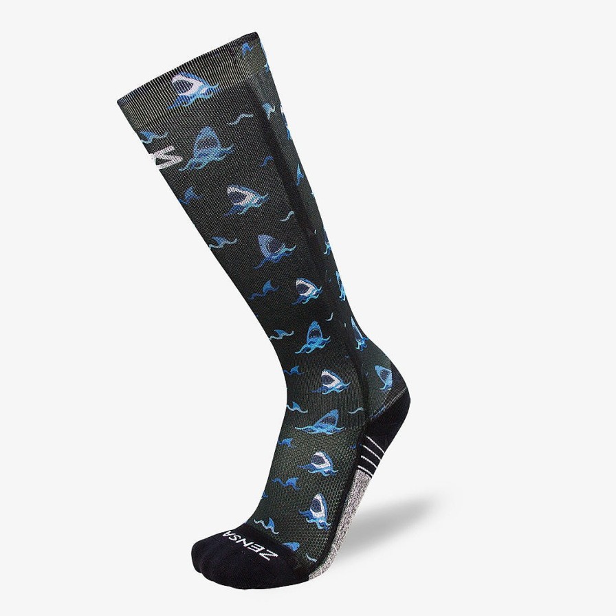 Limited Edition Zensah | Sharks Compression Socks (Knee-High) Black