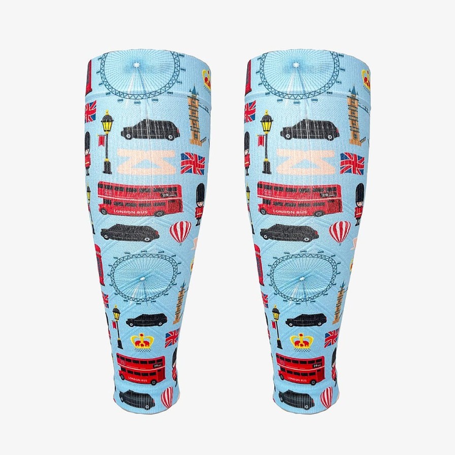 Limited Edition Zensah | London Doodle Compression Leg Sleeves Sky Blue