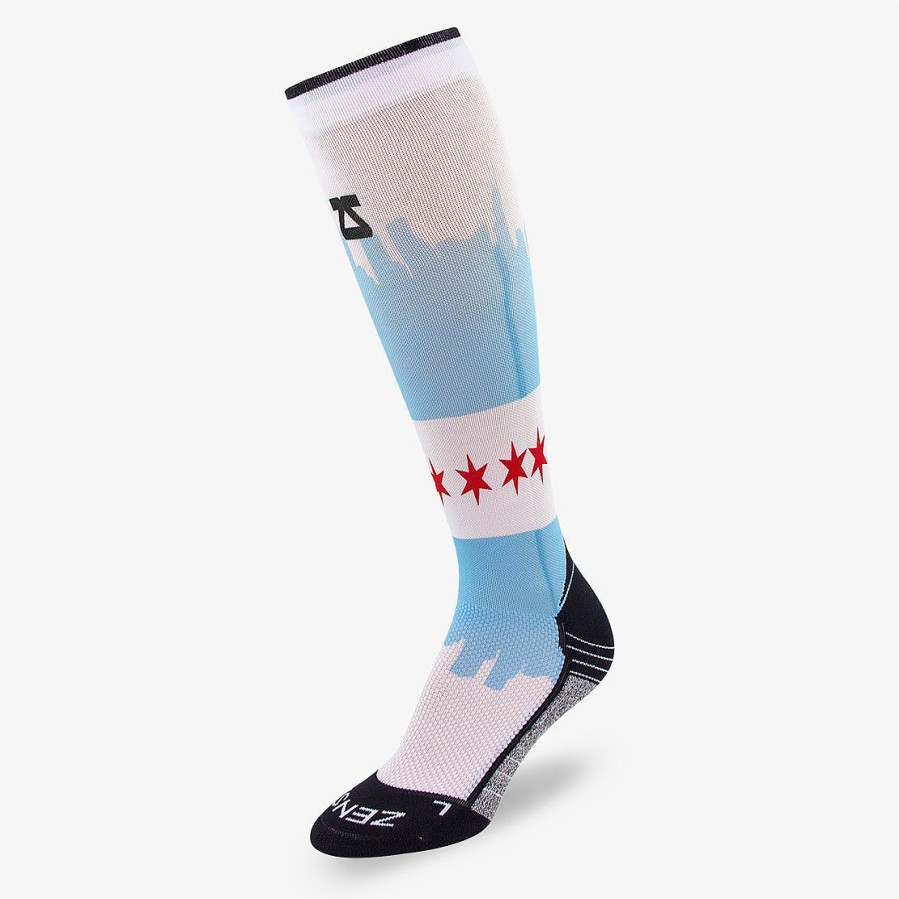 Limited Edition Zensah | Chicago Flag Skyline Compression Socks (Knee-High) White