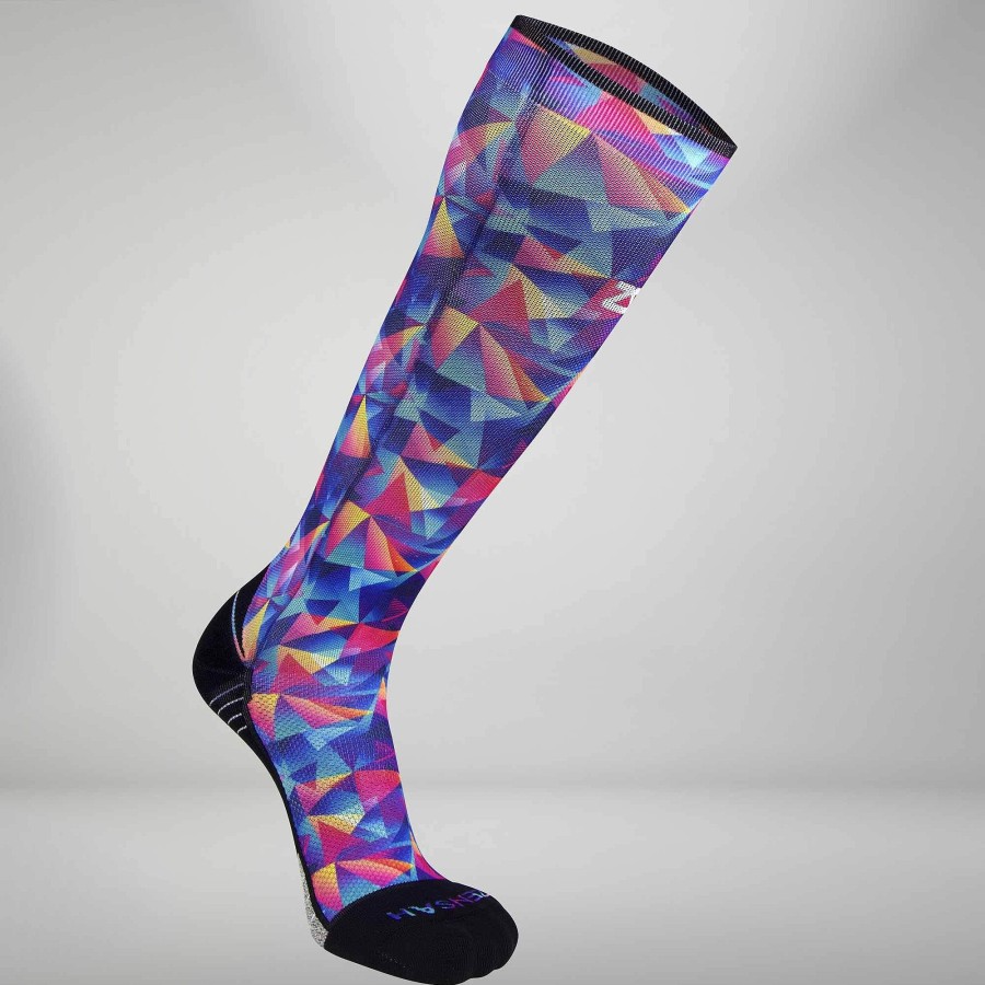 Men Zensah | Retro Triangles Compression Socks (Knee-High) Blue-Pink