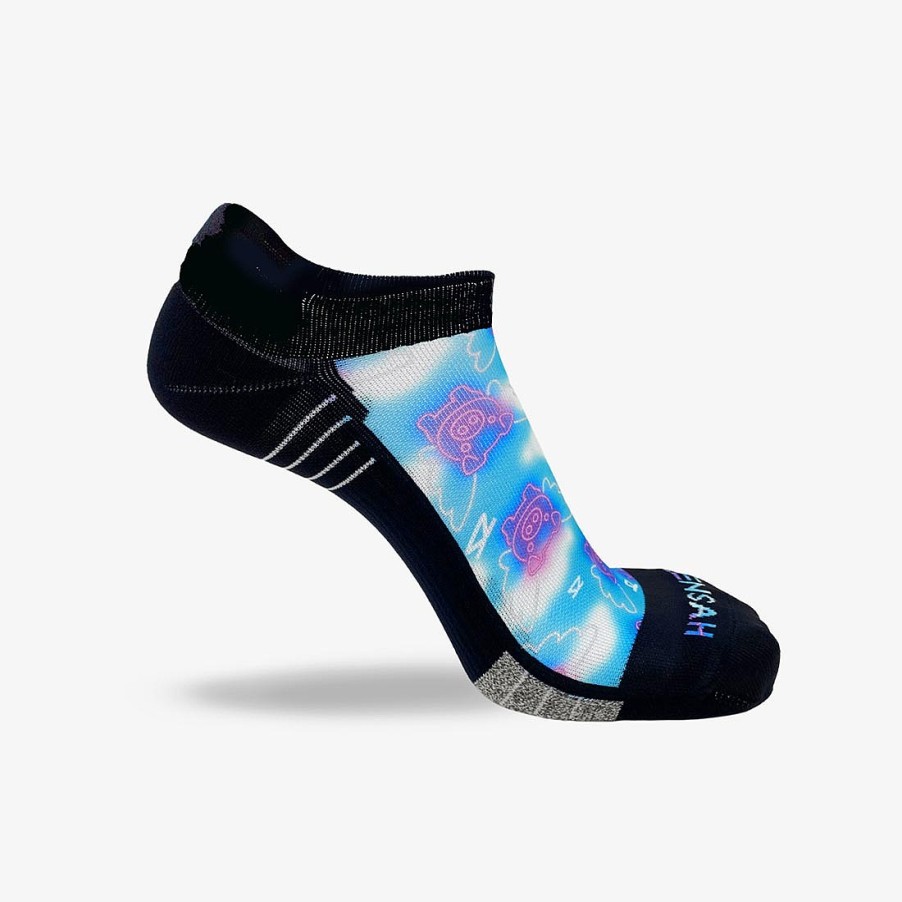 Men Zensah | Neon Flying Pigs Running Socks (No Show) Navy