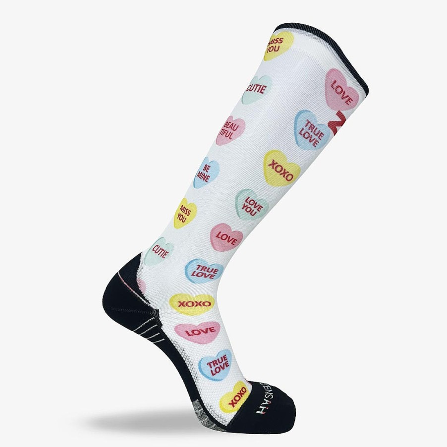 Men Zensah | Candy Hearts Compression Socks (Knee-High) White