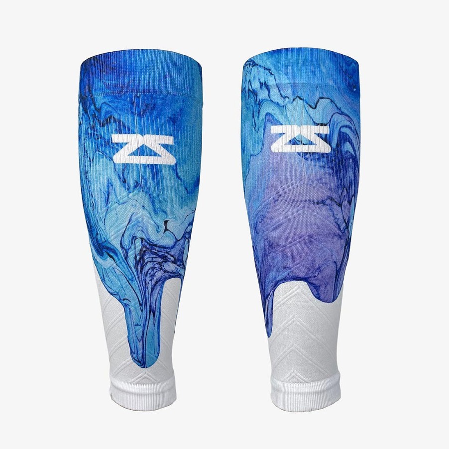 Limited Edition Zensah | Fluid Drips Compression Leg Sleeves Blue/White