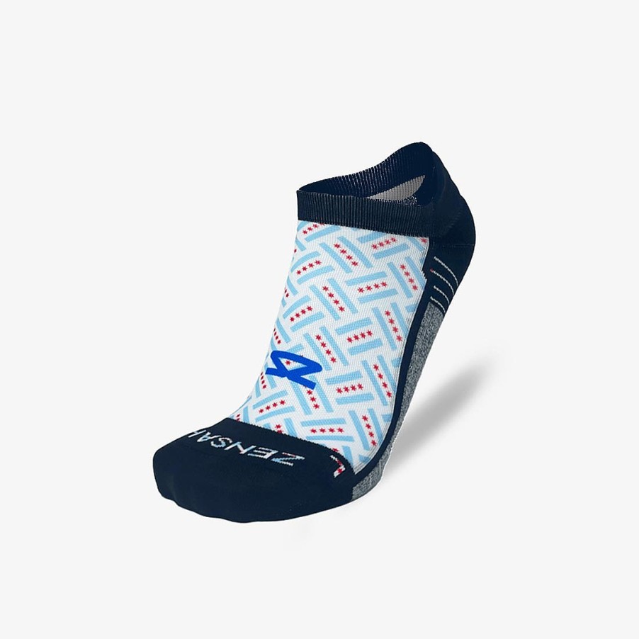 Limited Edition Zensah | Chicago Flags Running Socks (No Show) White