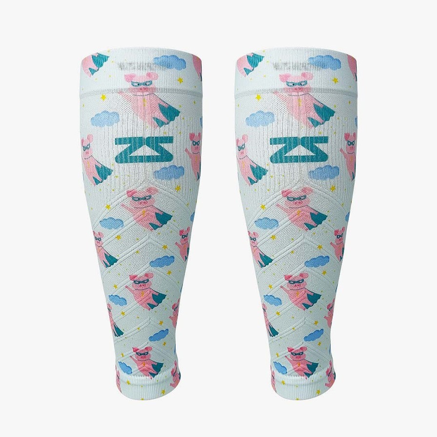 Men Zensah | Superhero Pigs Compression Leg Sleeves Light Blue