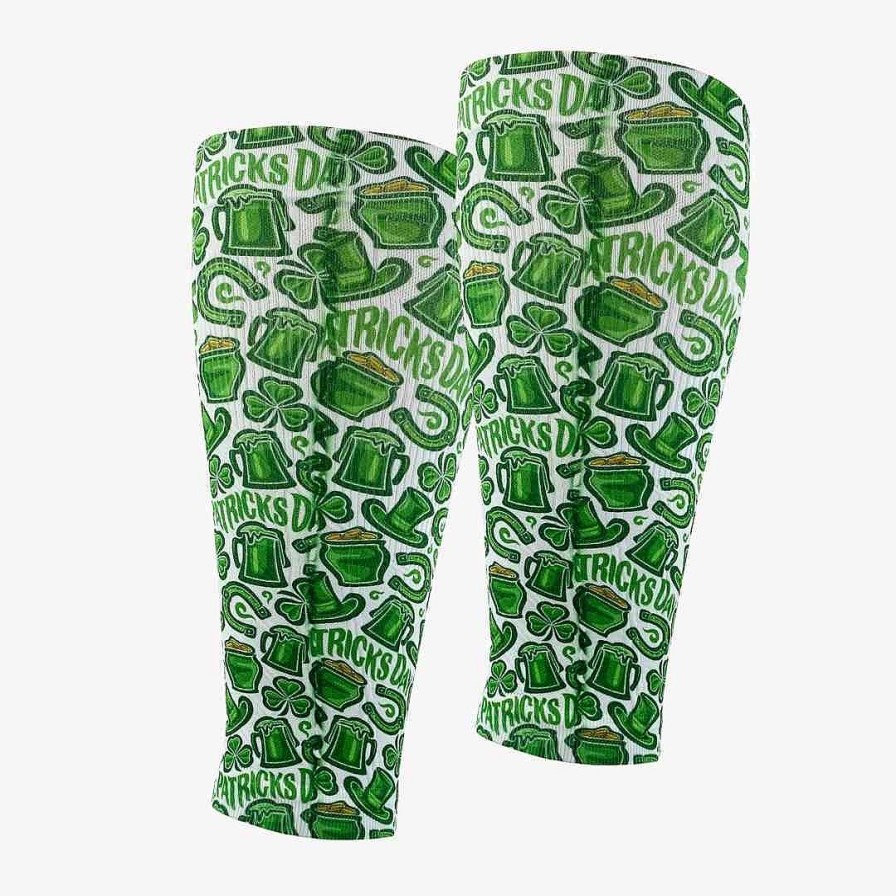 Men Zensah | Clovers And Beer Compression Leg Sleeves White