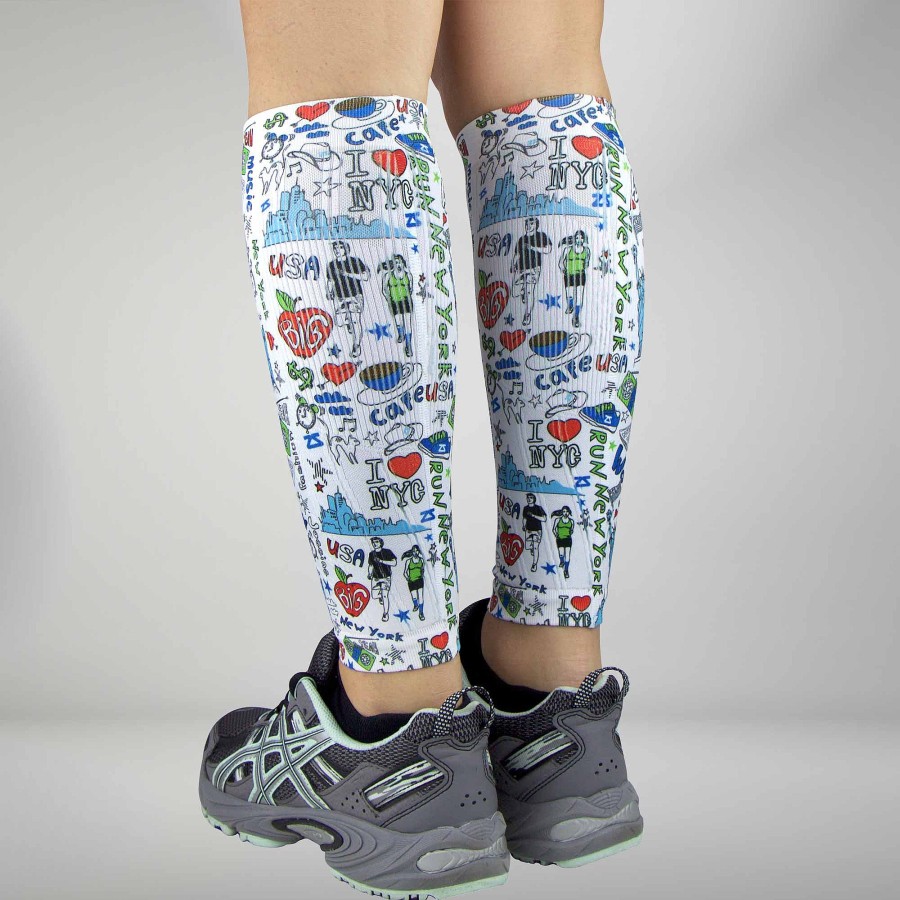 Men Zensah | New York Doodle Compression Leg Sleeves White