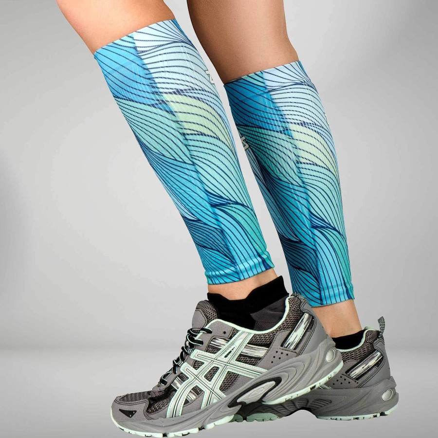 Men Zensah | Abstract Waves Compression Leg Sleeves Blues