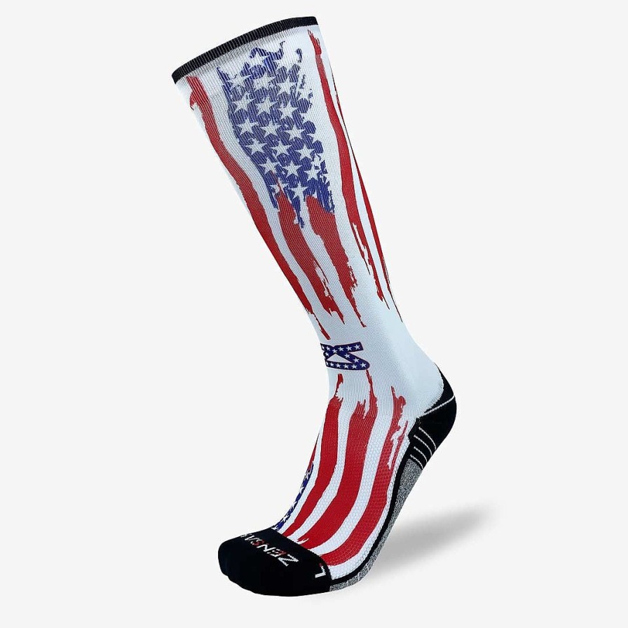 Limited Edition Zensah | Rugged Usa Flag Compression Socks (Knee-High) White