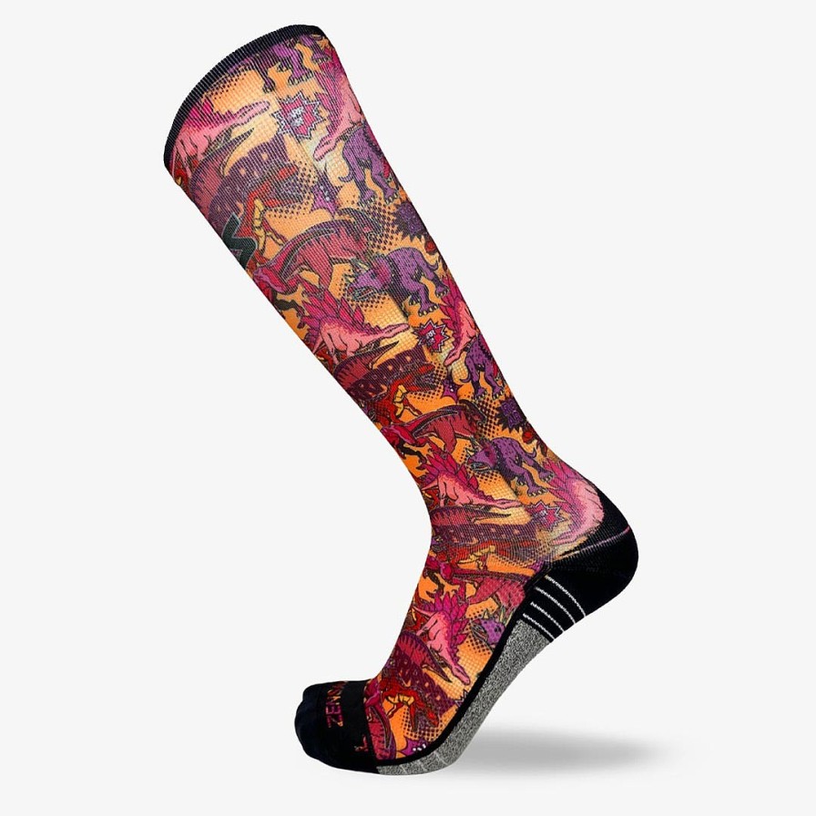 Men Zensah | Dino Comic Compression Socks (Knee-High) Orange/Purple