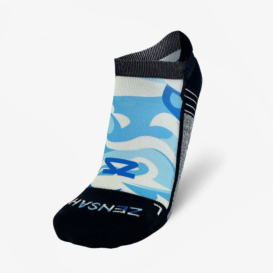 Men Zensah | Tropical Surf Waves Running Socks (No Show) Blues