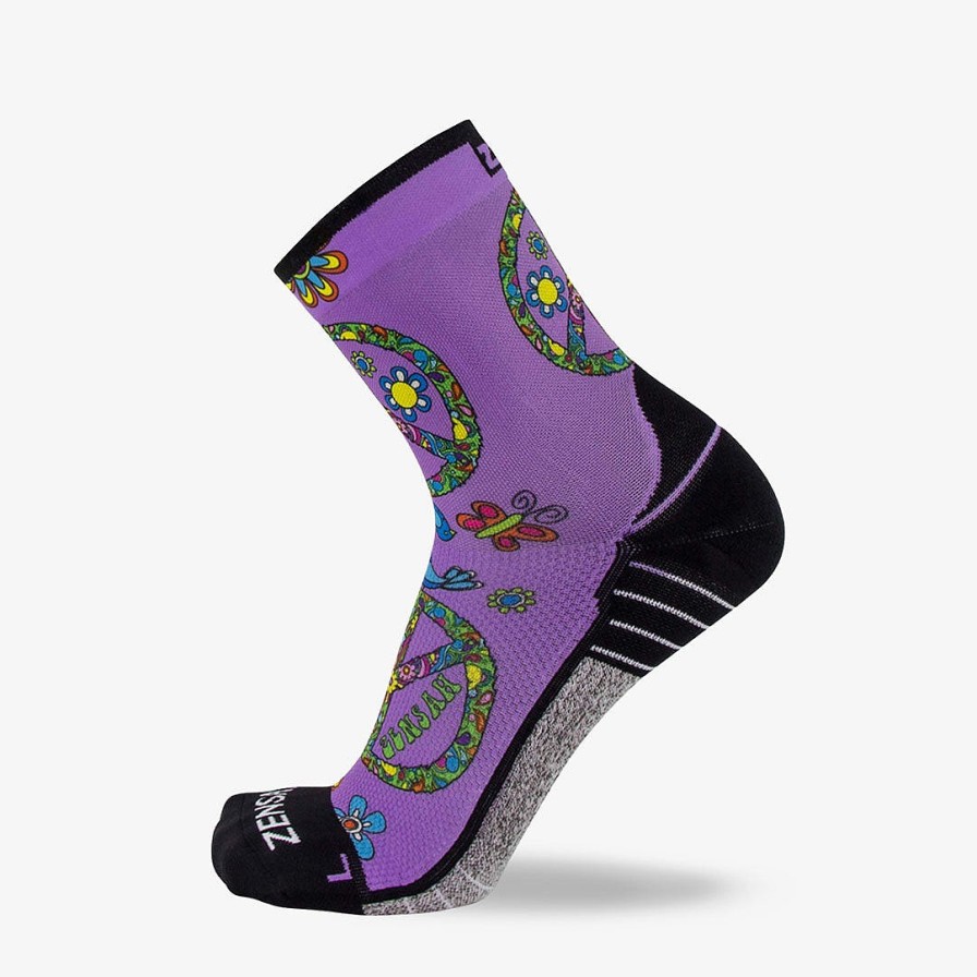 Limited Edition Zensah | Peace Signs Running Socks (Mini-Crew) Purple