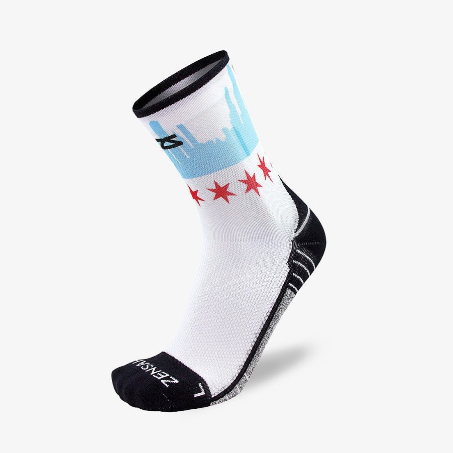 Limited Edition Zensah | Chicago Flag Skyline Socks (Mini-Crew) White