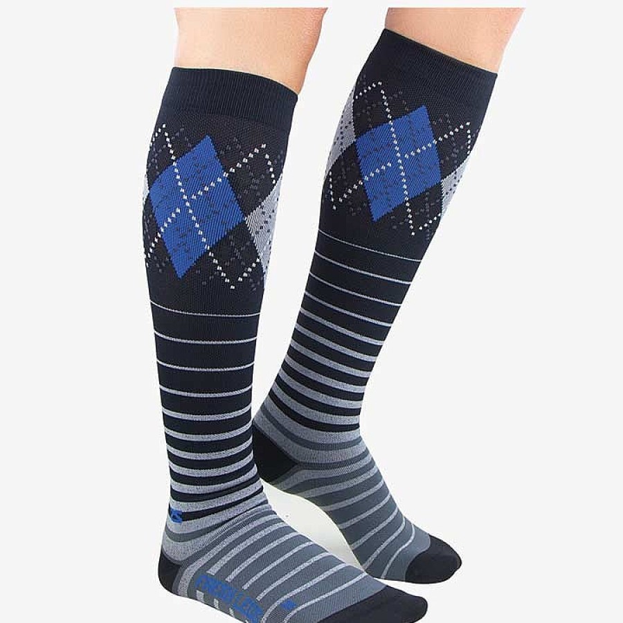 Men Zensah | Argyle Stripe Compression Socks Black-Blue