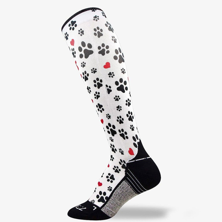 Limited Edition Zensah | Paw Prints Compression Socks (Knee-High) White