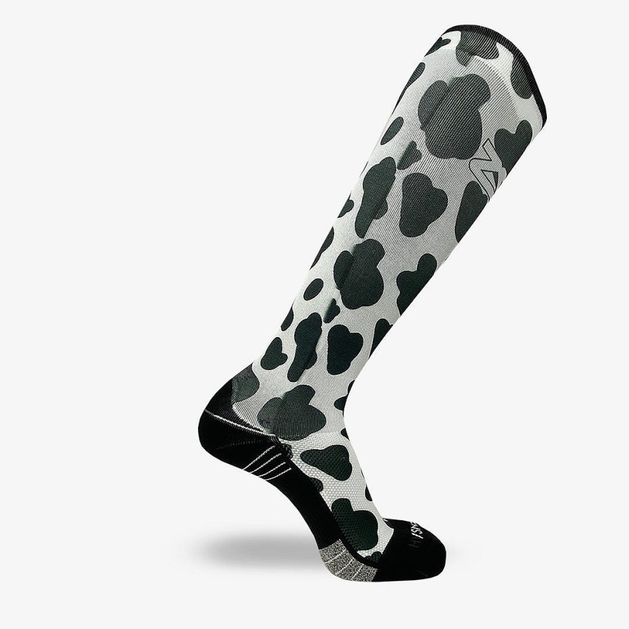 Men Zensah | Cow Print Compression Socks (Knee-High) White