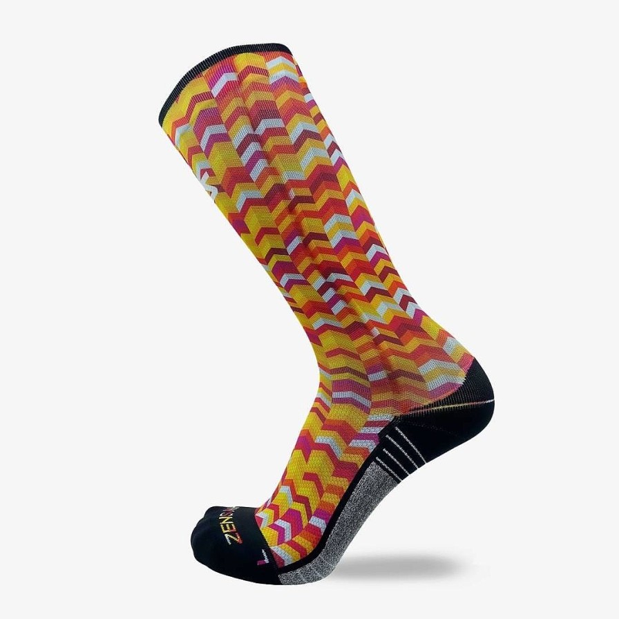 Men Zensah | Chevrons Compression Socks (Knee-High) Hot Pink/Neon Orange