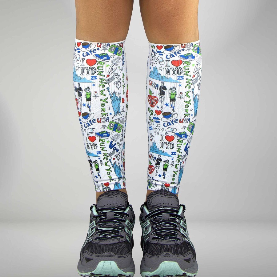 Limited Edition Zensah | New York Doodle Compression Leg Sleeves White