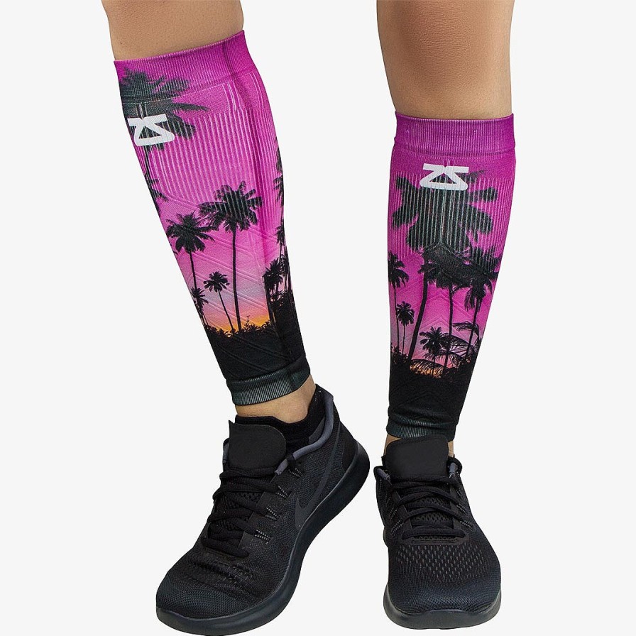 Limited Edition Zensah | Tropical Palm Trees Compression Leg Sleeves Magenta