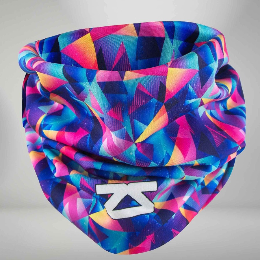 Women Zensah Face Coverings | Retro Triangles Multi-Use Neck Gaiter & Headwear Blue-Pink